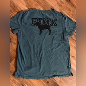 PINK by Victoria Secret 100% cotton pocket t-shirt, teal with black logo, size L